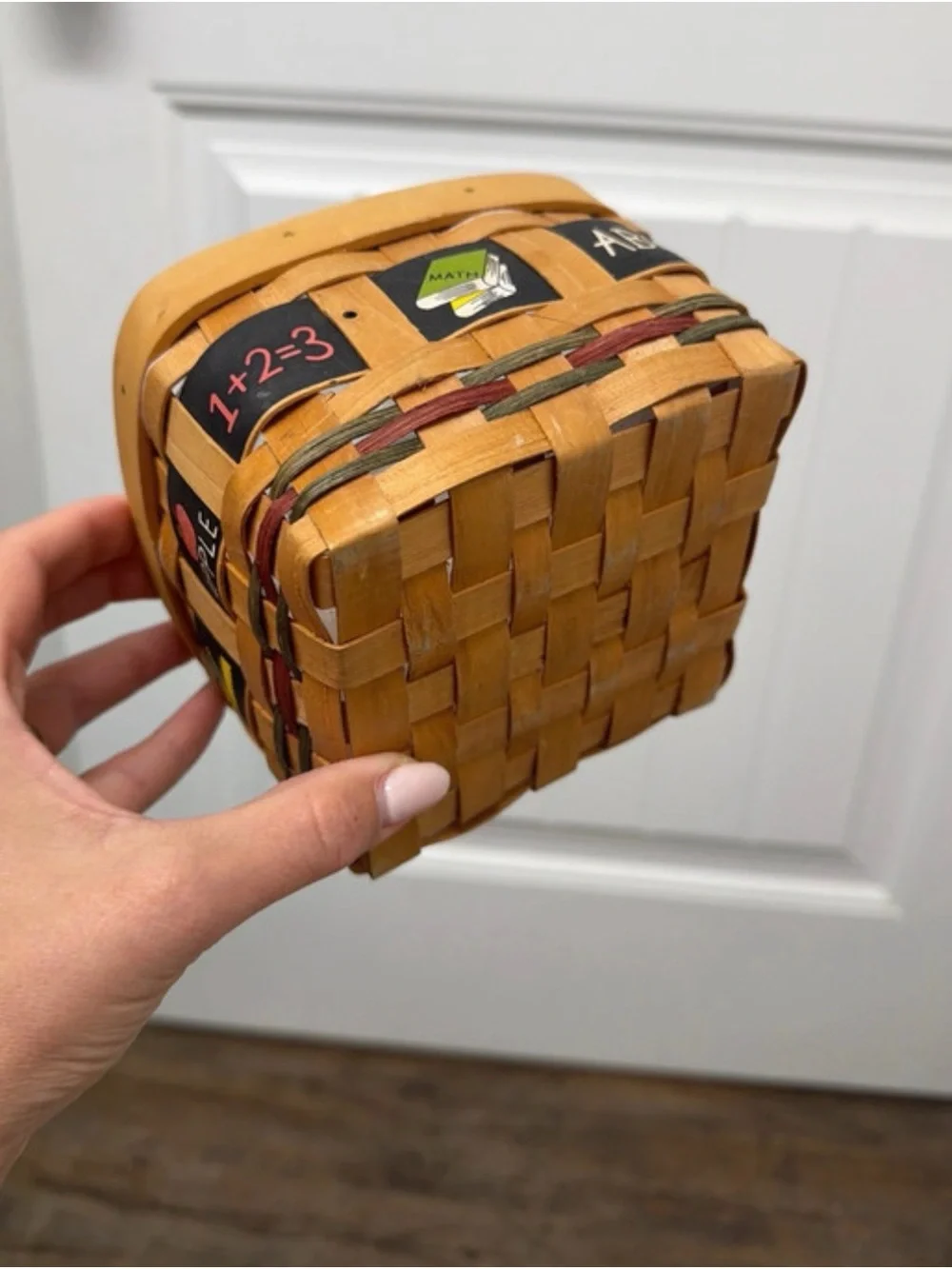 Handwoven Natural Wood teacher school Basket - Tan 5x4